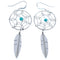 Turquoise Dream Catcher Feather Sterling Silver Navajo Hook Dangle Earrings NX11499